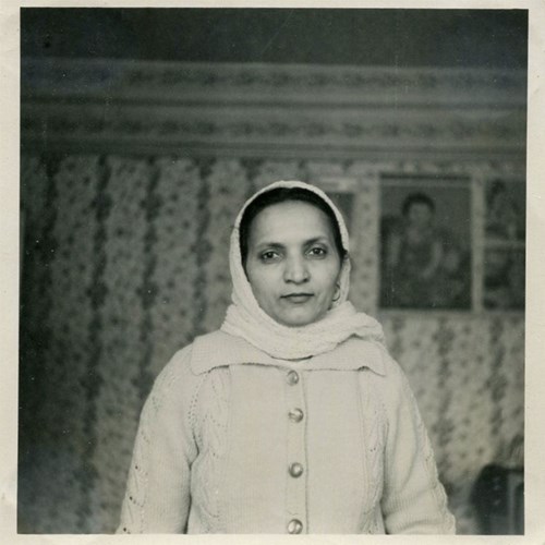 A photograph of Bibi Parkash Kaur. Bibi would help new female arrivals migrating to Bradford find work.